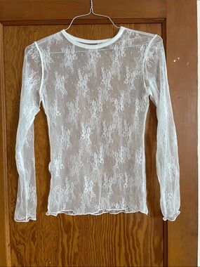 Sheer White Lace Long-Sleeve Top